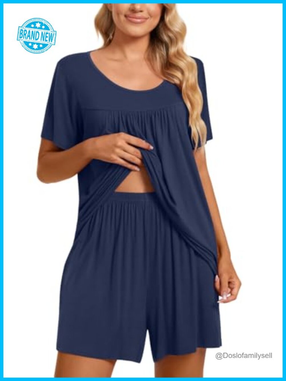 2 Piece Women's Short Sleeve Pajama Set with Pockets - Soft Rayon Lounge - Picture 2 of 6